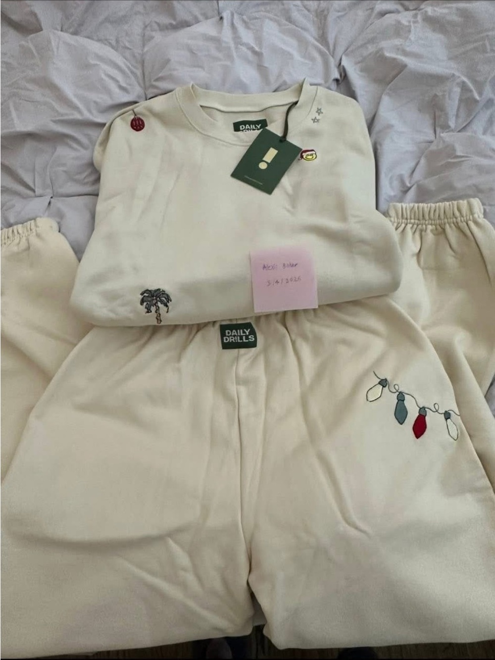 Daily Drills x c bonz holiday embroidered set, size xs/s